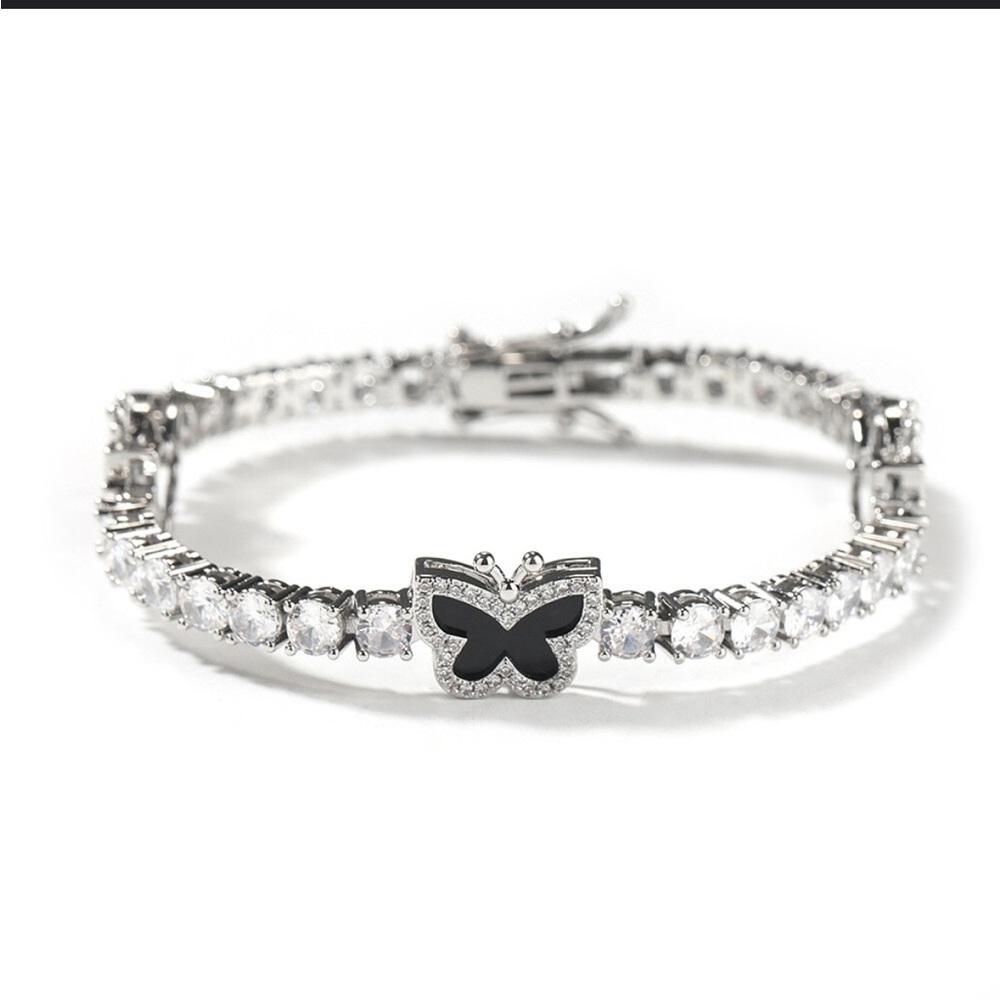 Butterfly Tennis Bracelet with Black and Silver Accents, 7 inches
